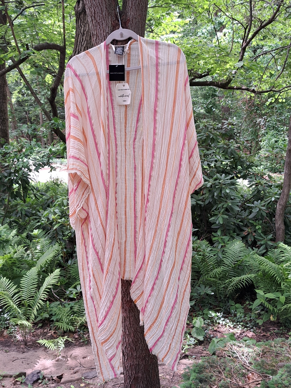 Saks Fifth Avenue Striped Swim Coverup in Cream, Pink & Orange